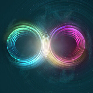 Two multi-colored interlocking rings